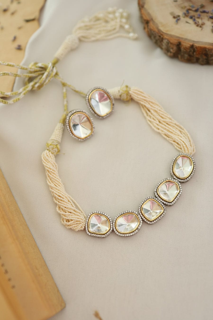 Victorian Uncut Polki Faux Diamond Necklace set