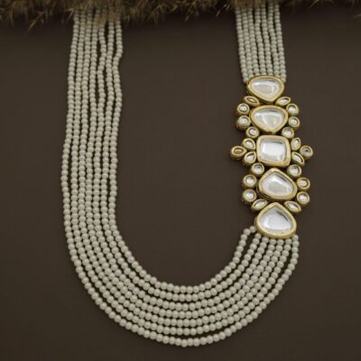 Long Polki Necklace With Earrings
