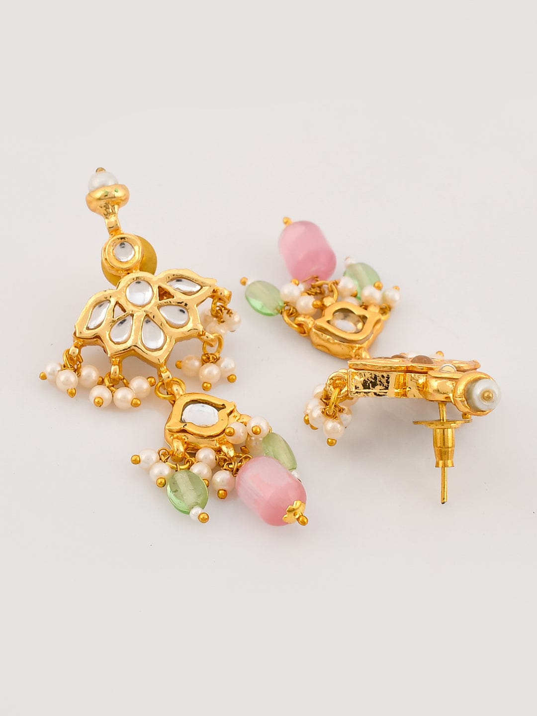 Gold Plated With Pink Beads Necklace Set - Image 5