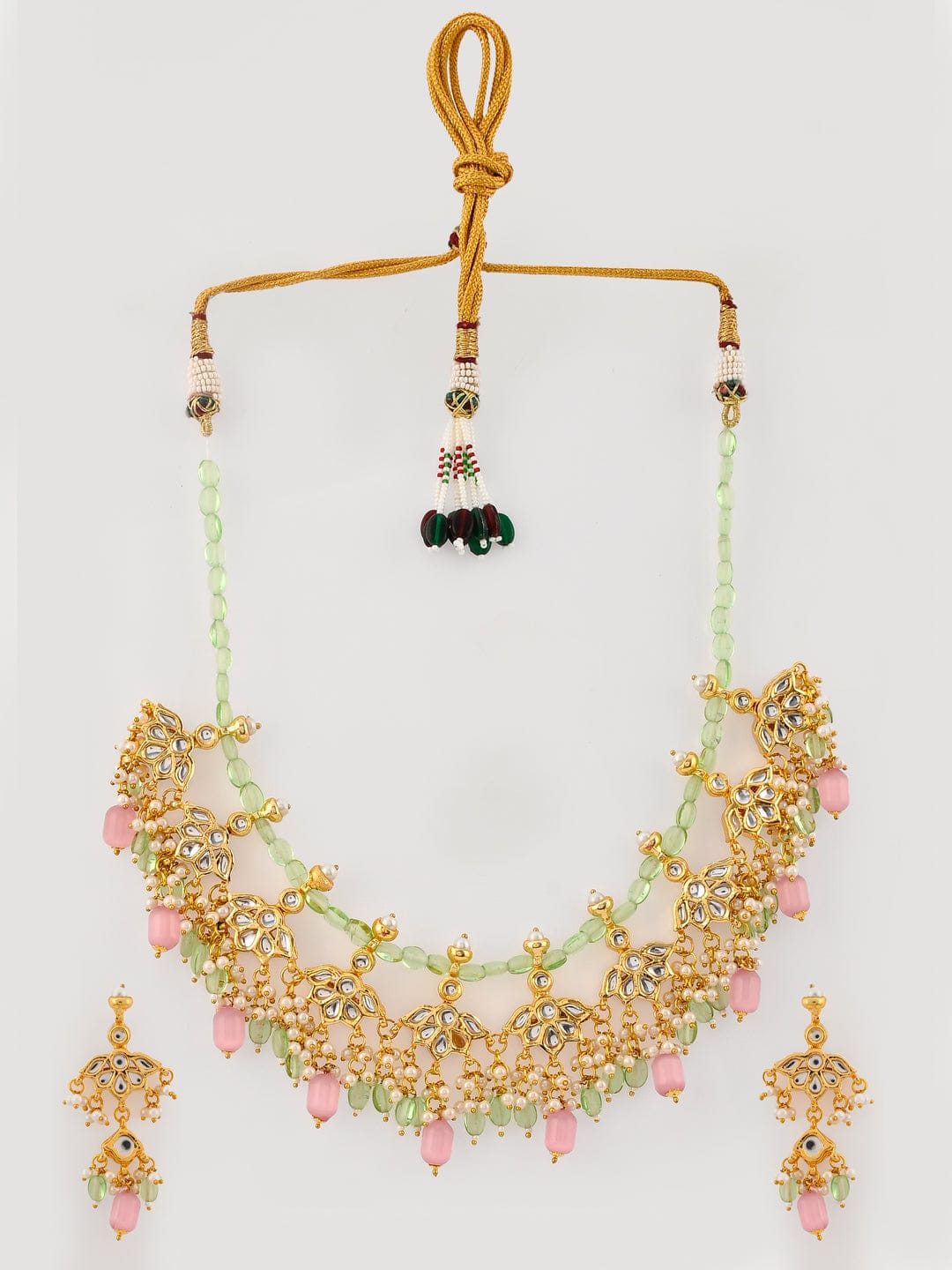 Gold Plated With Pink Beads Necklace Set - Image 4