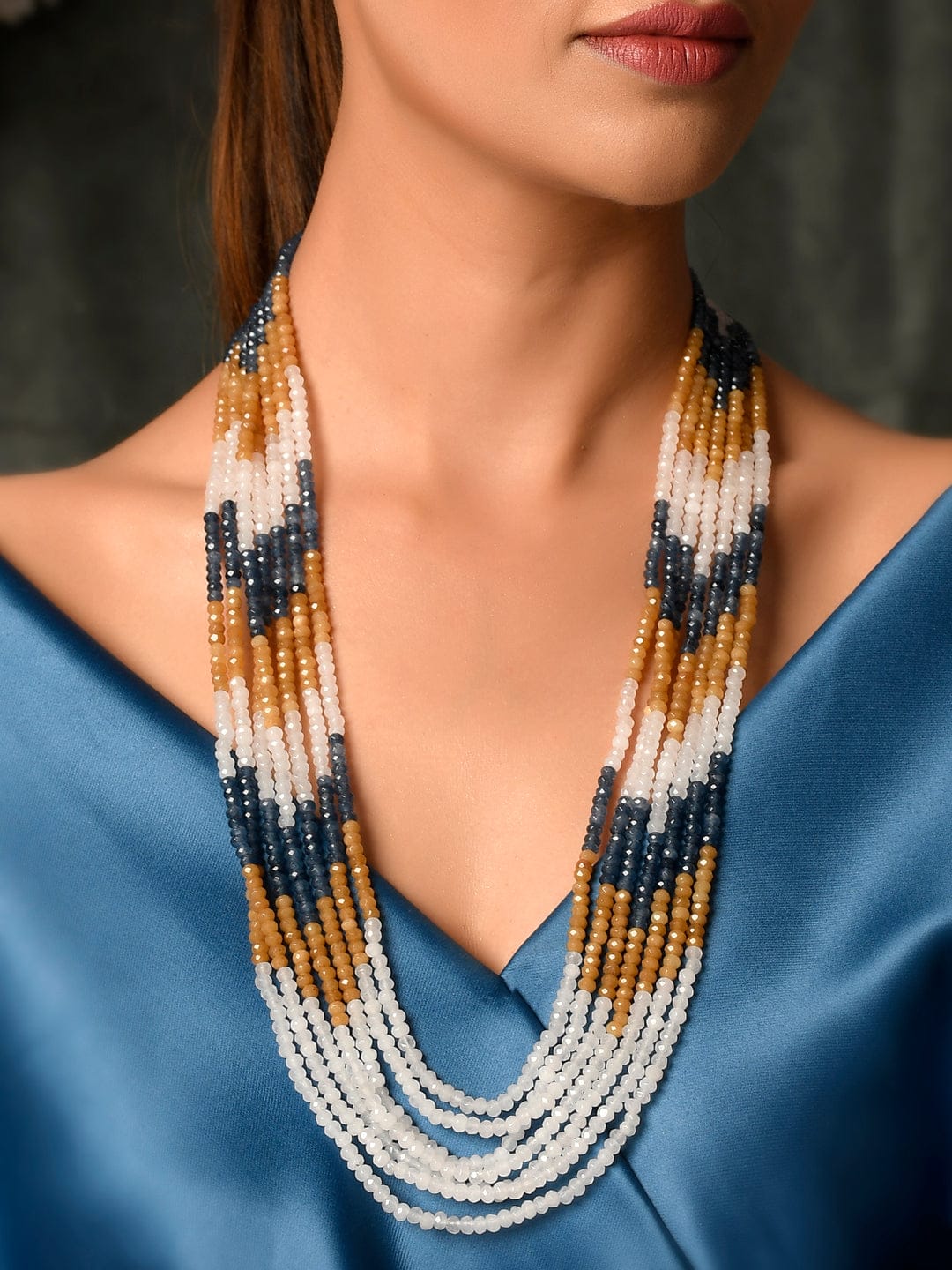 Gold Plated Onyx Beaded Layered Necklace - Image 2