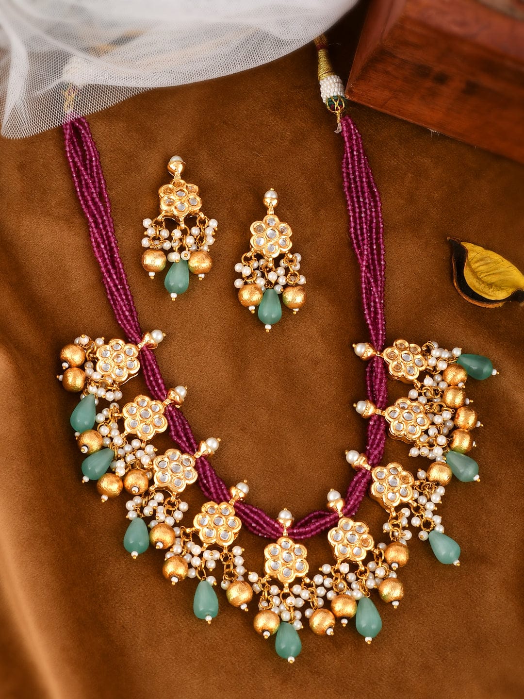 Gold Plated Stone Studded Jewellery Set - Image 3