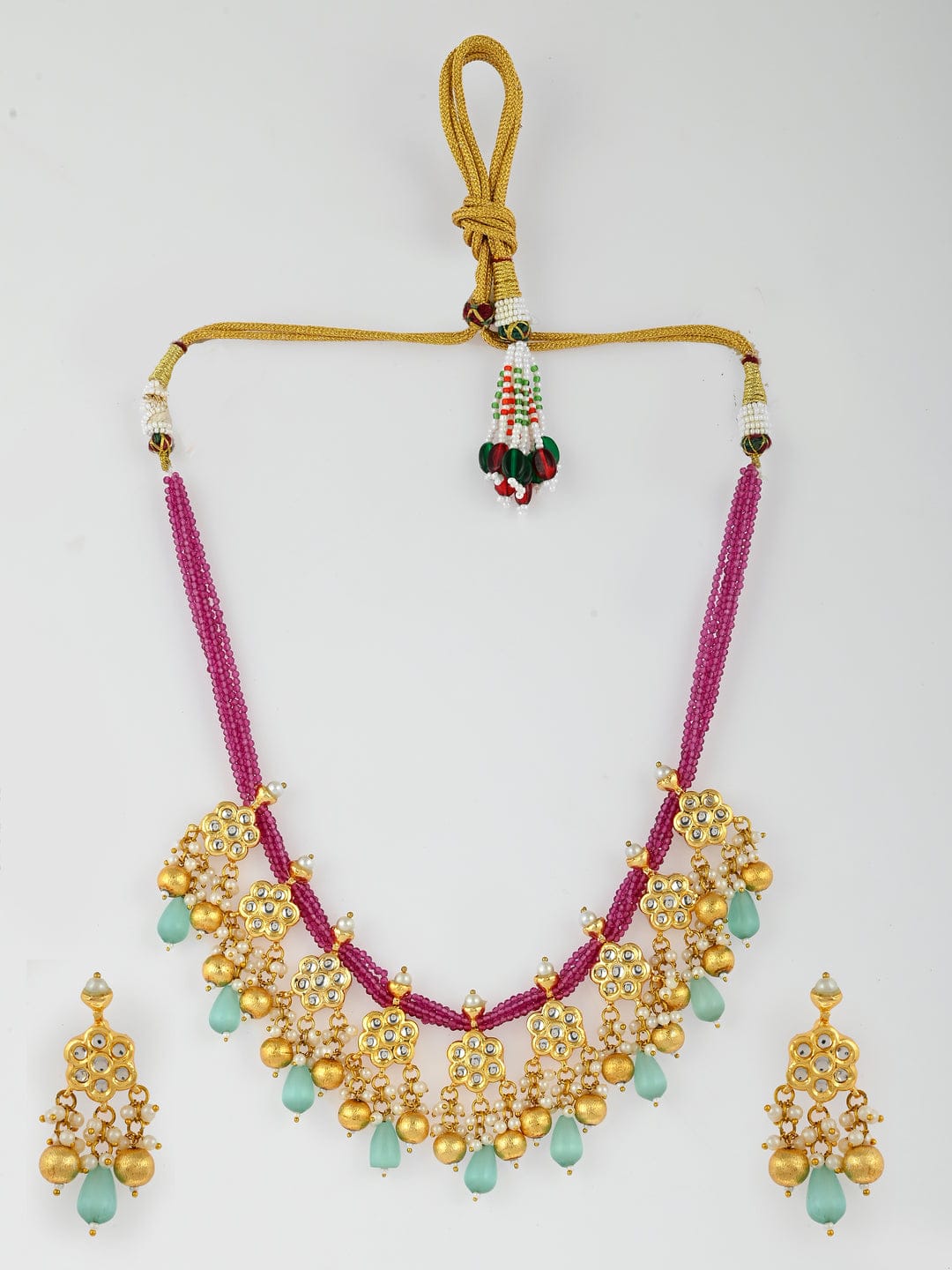 Gold Plated Stone Studded Jewellery Set - Image 4