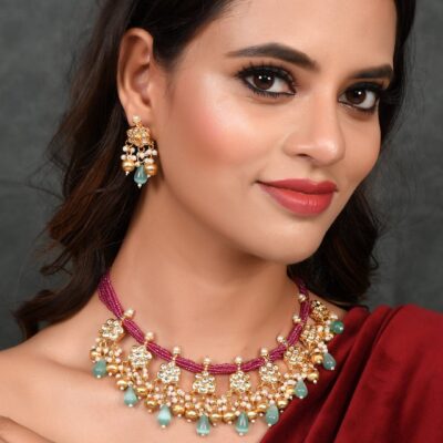 Gold Plated Stone Studded Jewellery Set