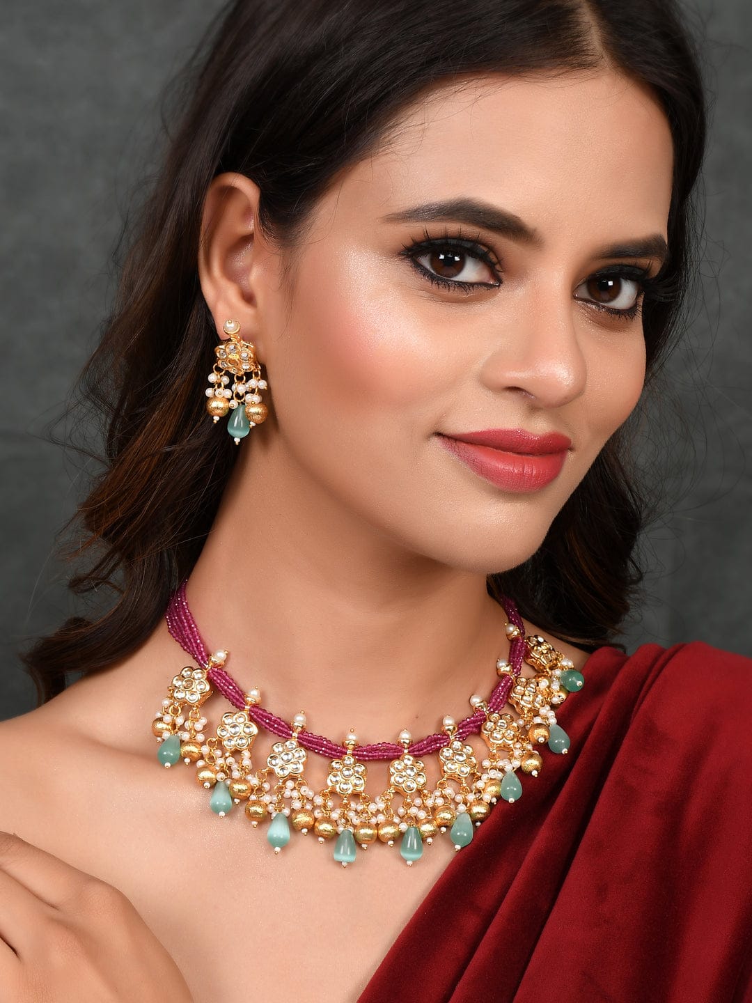 Gold Plated Stone Studded Jewellery Set