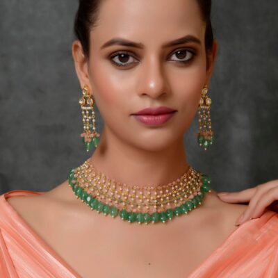 Gold Plated Kundan Polki & Pearl Mala Set