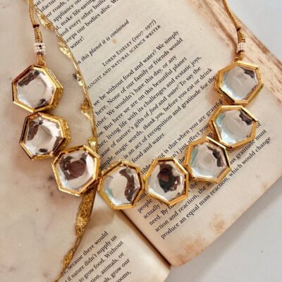 Gold Plated White Kundan Studded Jewellery Set