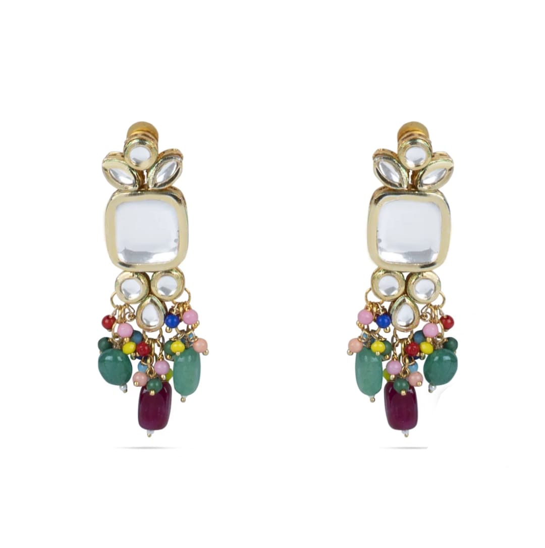 Multicolour Kundan Choker Necklace With Earrings - Image 4