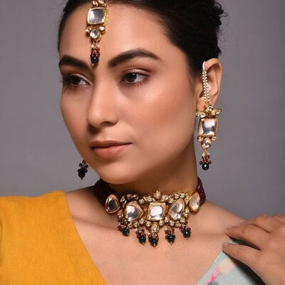 Heavy Meenakari Jadau Kundan Handmade Kundan Bridal Choker Set