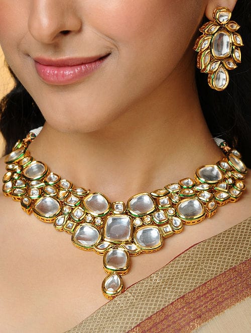 Heavy Meenakari Jadau Kundan Handmade Choker Necklace With Earrings - Image 2