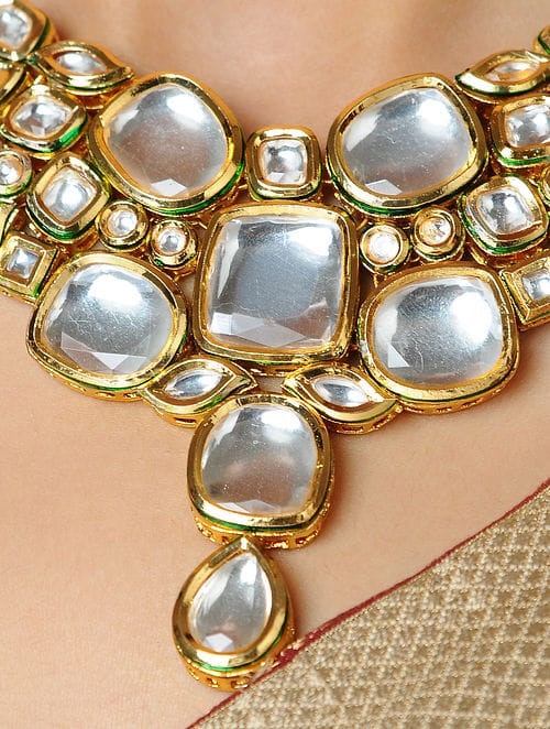 Heavy Meenakari Jadau Kundan Handmade Choker Necklace With Earrings - Image 3