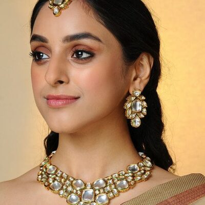 Heavy Meenakari Jadau Kundan Handmade Choker Necklace With Earrings