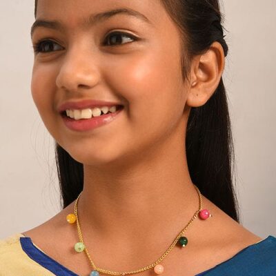 Girls Gold Plated Artificial Beads Beaded Necklace