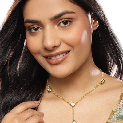 Gold Toned & White Brass Gold Plated Necklace