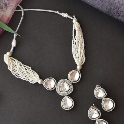 Victorian Uncut Polki Faux Diamond Necklace set