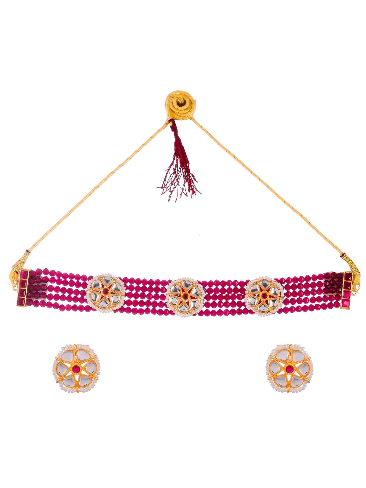 Gold Plated Stone Studded Beaded Choker Necklace - Image 2