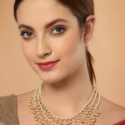 Gold Plated Handmade Pearl Beaded Layered Necklace