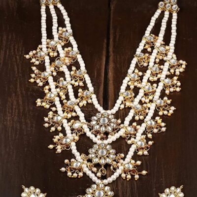 Kundan & Pearls Multi Layers Bridal Necklace Set For Women