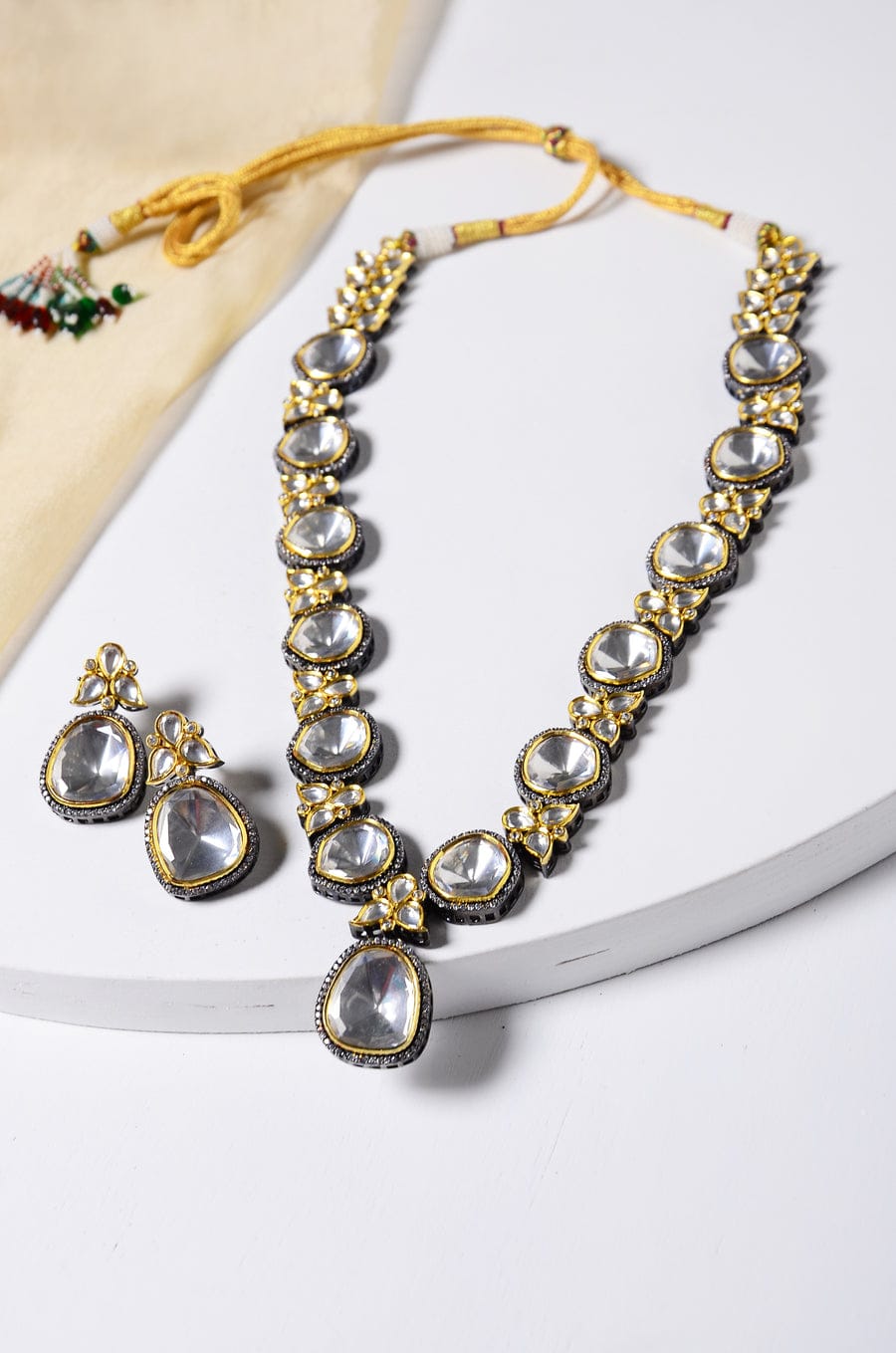 Victorian Uncut Polki Faux Diamond Necklace set - Image 4