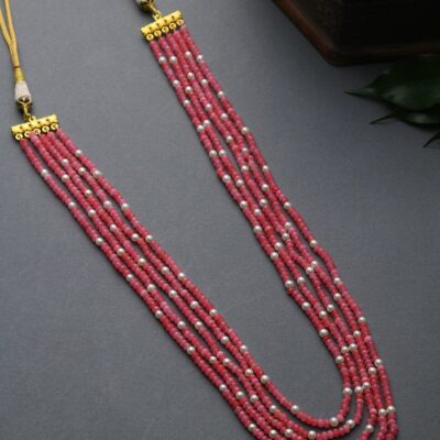 Pink Onyx And Pearls Necklace