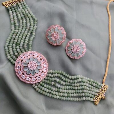 Green Tone Brass Ad Necklaces With Earring