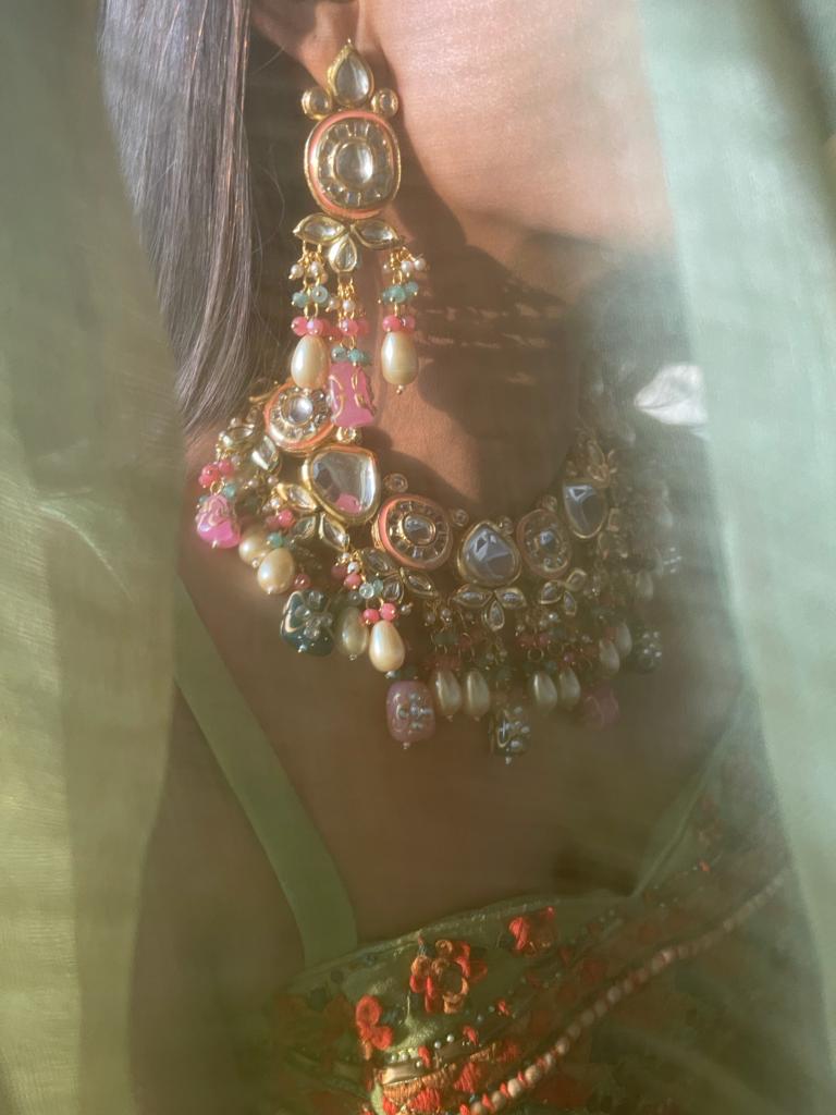 Heavy Meenakari Jadau Kundan Handmade Choker Necklace - Image 7