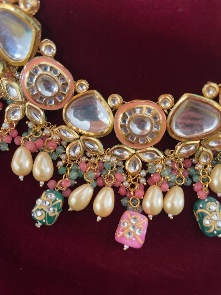 Heavy Meenakari Jadau Kundan Handmade Choker Necklace - Image 3