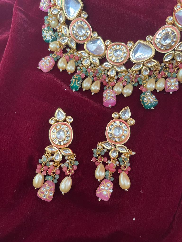 Heavy Meenakari Jadau Kundan Handmade Choker Necklace - Image 2