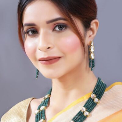 Uncut Polki Onyx Mala Set-Green