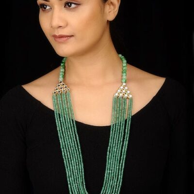 Green Long Ranihaar Jewellery Set