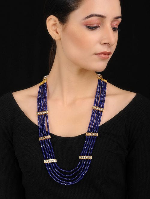 Blue Long Ranihaar Jewellery Set