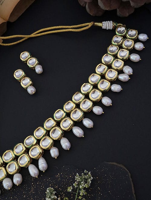 Gold Plated Kundan Necklace Set - Image 5