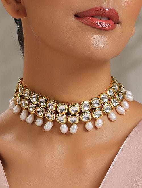 Gold Plated Kundan Necklace Set - Image 3