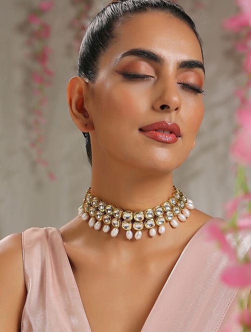 Gold Plated Kundan Necklace Set - Image 2