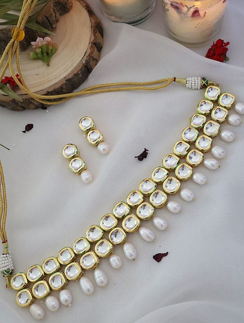 Gold Plated Kundan Necklace Set - Image 6