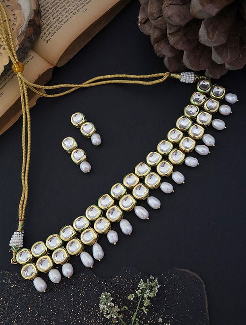 Gold Plated Kundan Necklace Set - Image 4