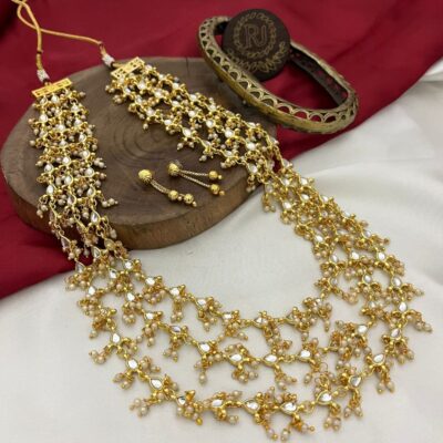 Triple Layered Gold Plated Kundan Necklace Set