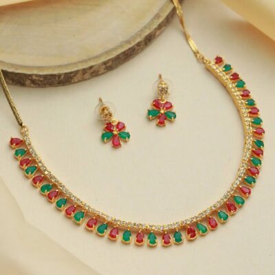 Red & Green American Diamond Necklace