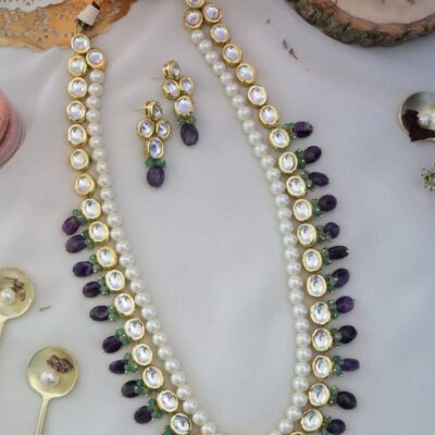 Purple Kundan Kashika Embellished Necklace Set