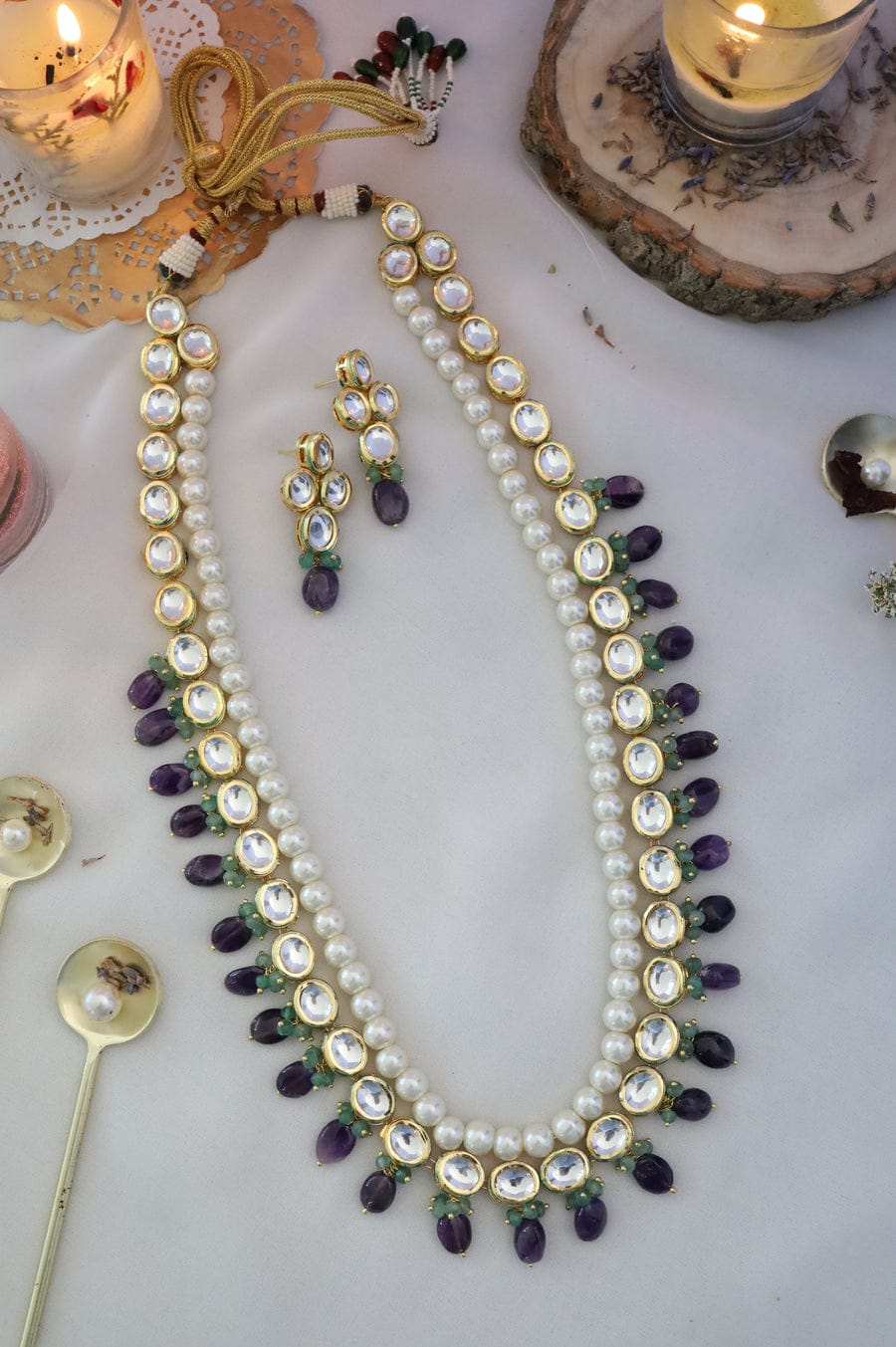 Purple Kundan Kashika Embellished Necklace Set