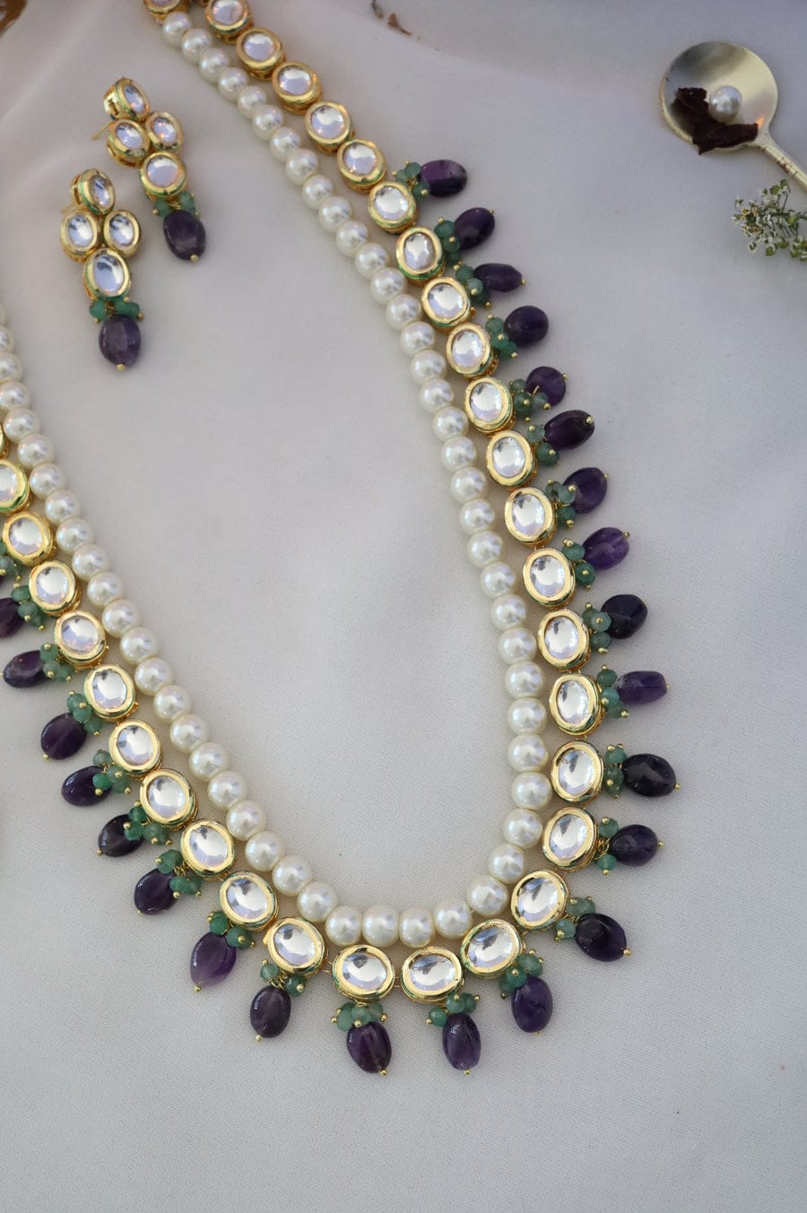 Purple Kundan Kashika Embellished Necklace Set - Image 2