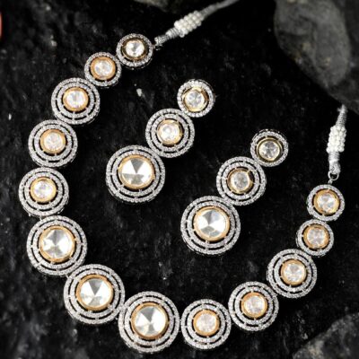 Silver Tone Polki Neckpiece