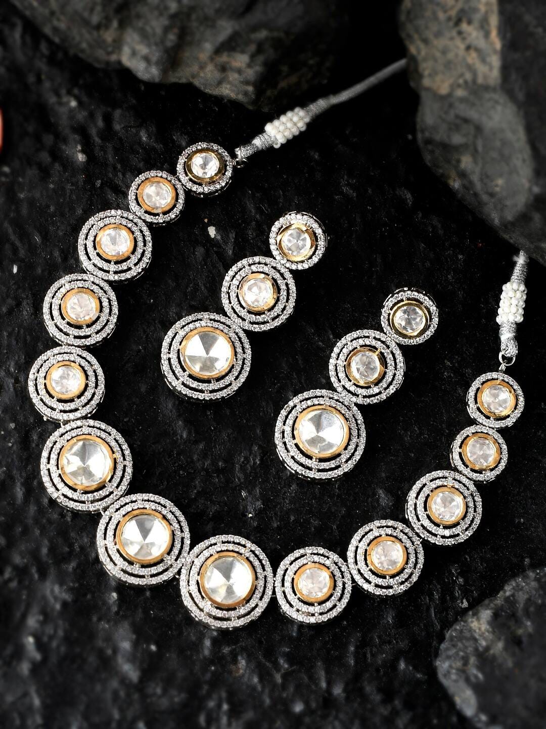Silver Tone Polki Neckpiece