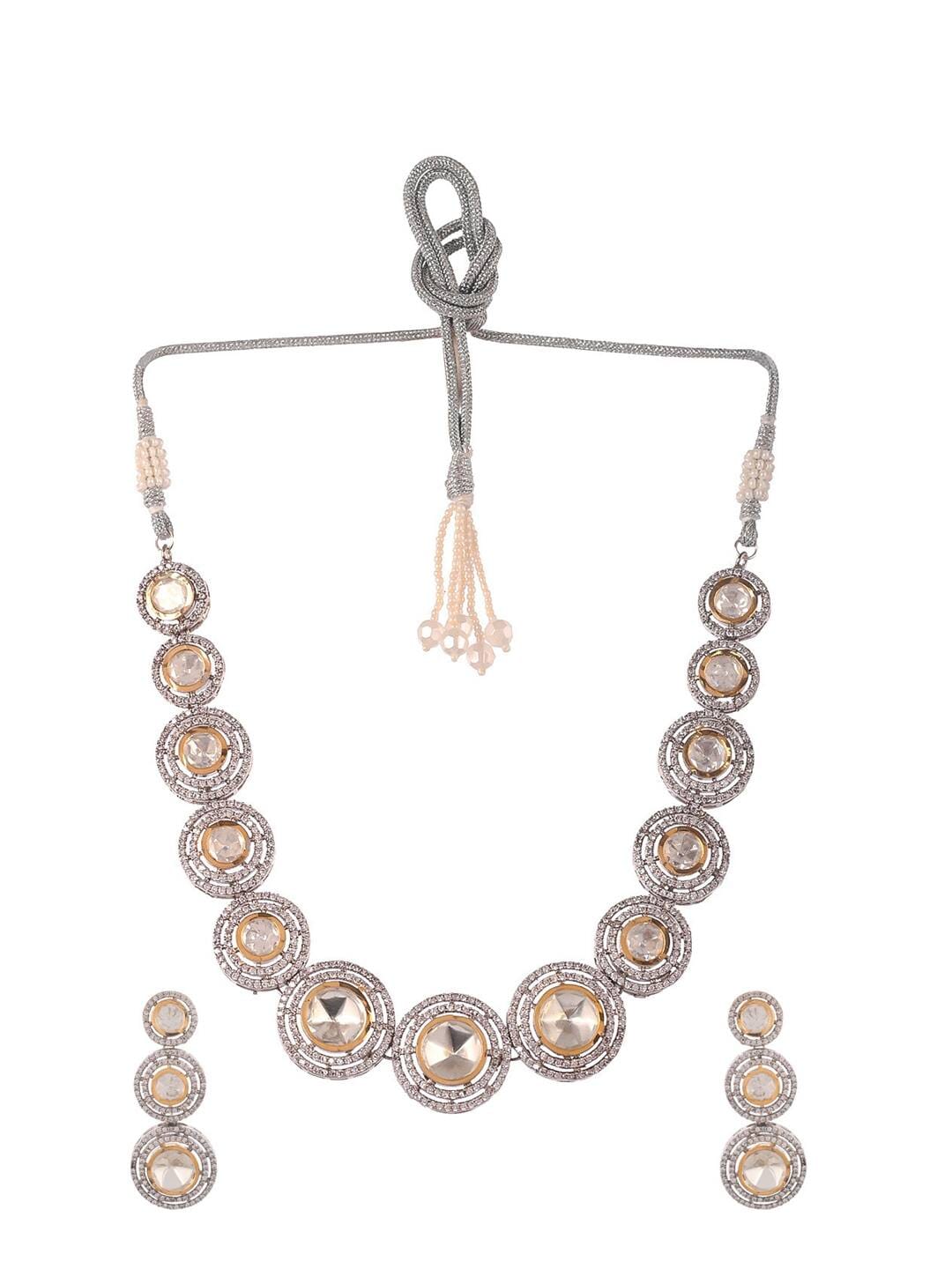 Silver Tone Polki Neckpiece - Image 3