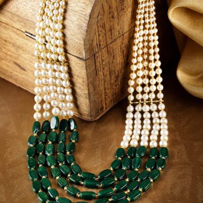 Green Bead And Pearl Necklace