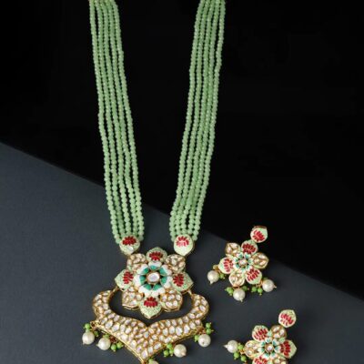 Meenakari Multistrand Crystal Necklace & Earrings