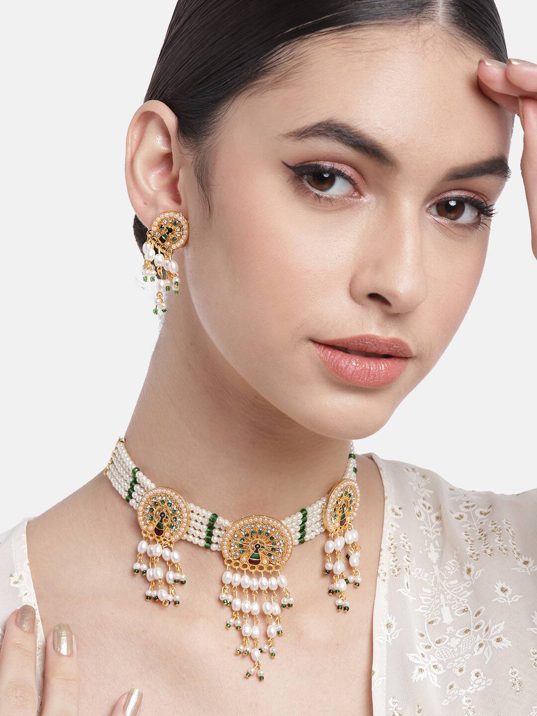 Elegant Kundan Necklace With Earrings - Image 3