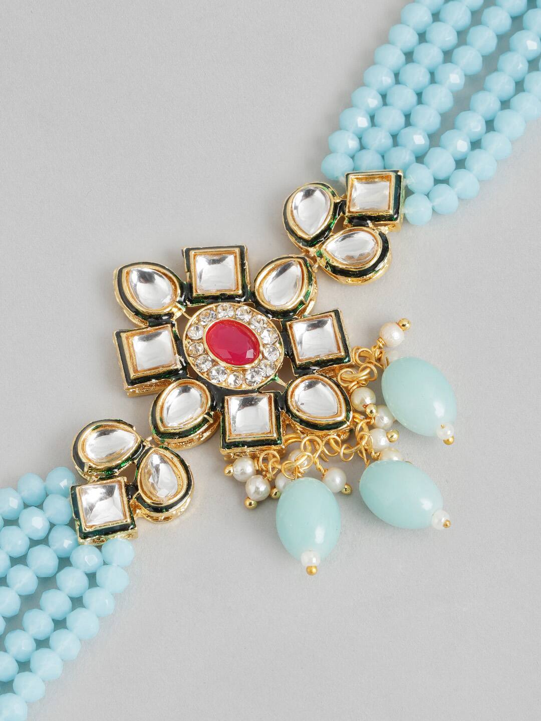 Elegant Kundan Necklace With Earrings - Image 2