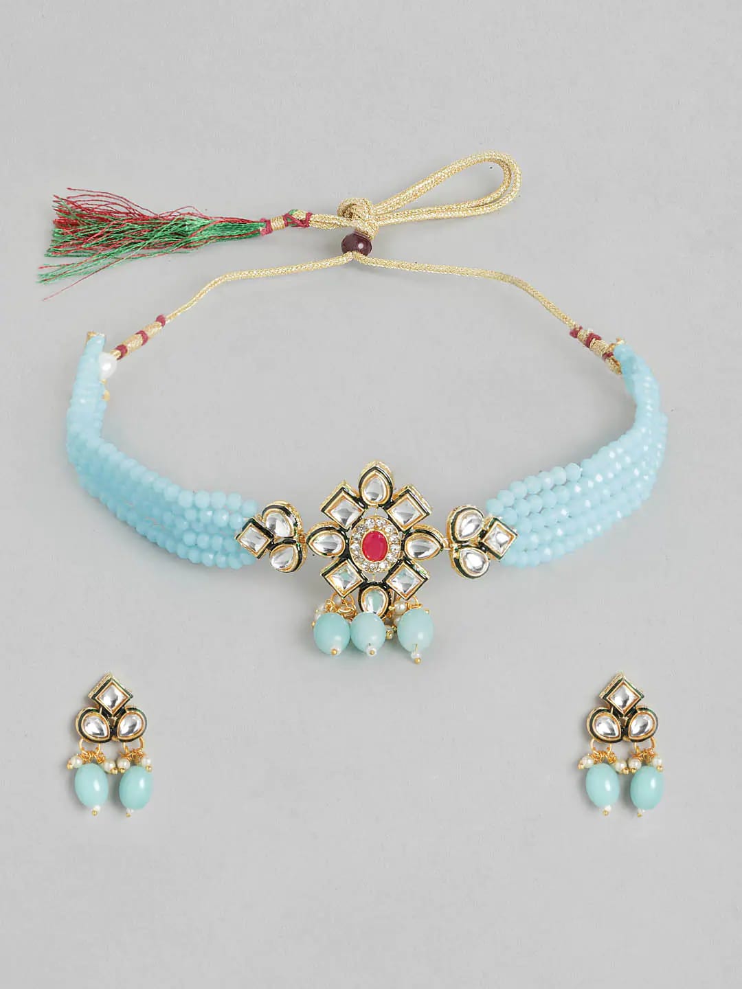 Elegant Kundan Necklace With Earrings - Image 6
