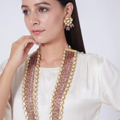 New Handmade Long Kundan gold necklace long necklace earrings
